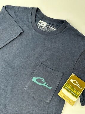 NWT Drake Clothing Company Screen Print Men’s Navy Cotton Tee Size Small A6